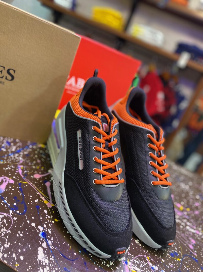 polo ralph lauren black and orange sport sneakers