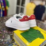 Ralph Lauren Small Pony White Sneakers – Blue Logo with Red Accent