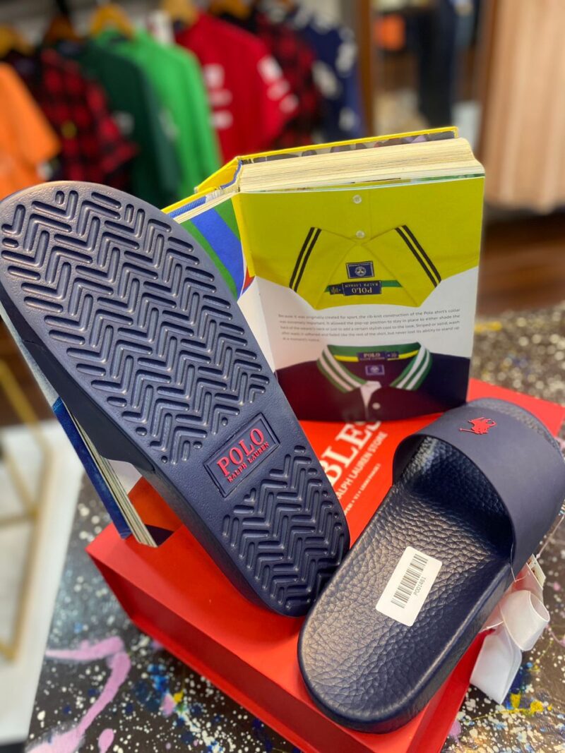 Men’s Plain Navy Polo Slides – Ralph Lauren Footwear