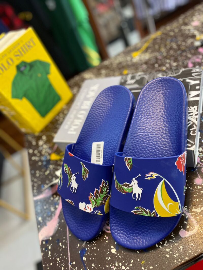 Navy Floral Polo Slides – Ralph Lauren Summer Sandals