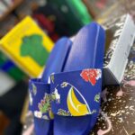 Ralph Lauren Polo Slides in Navy with Flower Design