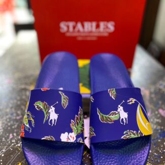 Ralph Lauren Navy Floral Print Slides – Polo Sandals