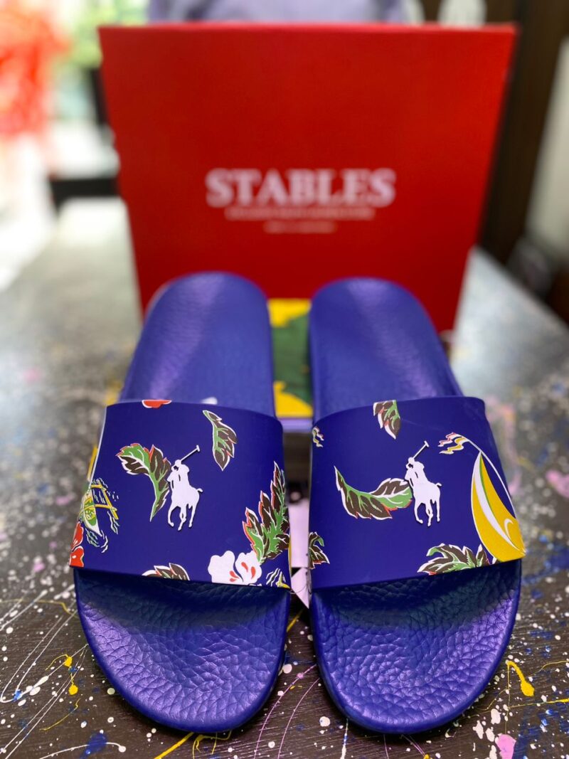Ralph Lauren Navy Floral Print Slides – Polo Sandals