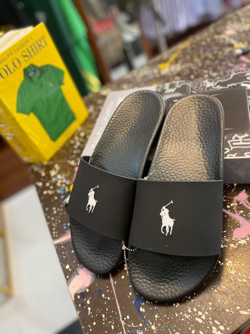 Ralph Lauren Black Slides – Plain Polo Sandals
