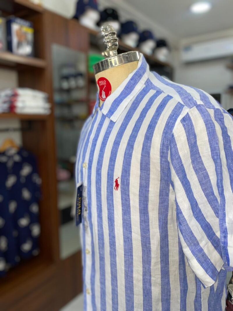 shortsleeve oxford blue shirt red pony logo