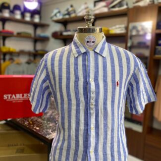 shortsleeve oxford blue shirt red pony logo