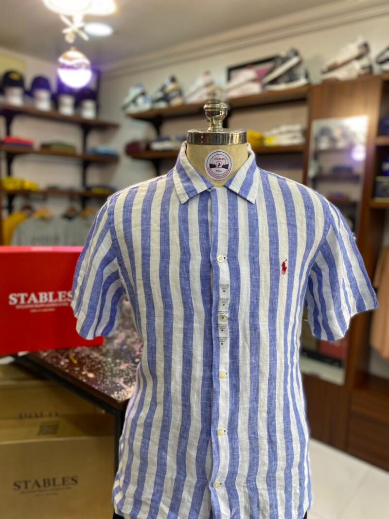 shortsleeve oxford blue shirt red pony logo