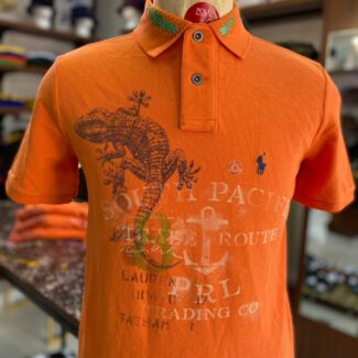 Novelty polo orange lizard print