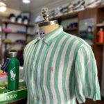 GREEN STRIPE LINEN SHORT SLEEVE SHIRT