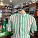 GREEN STRIPE LINEN SHORT SLEEVE SHIRT