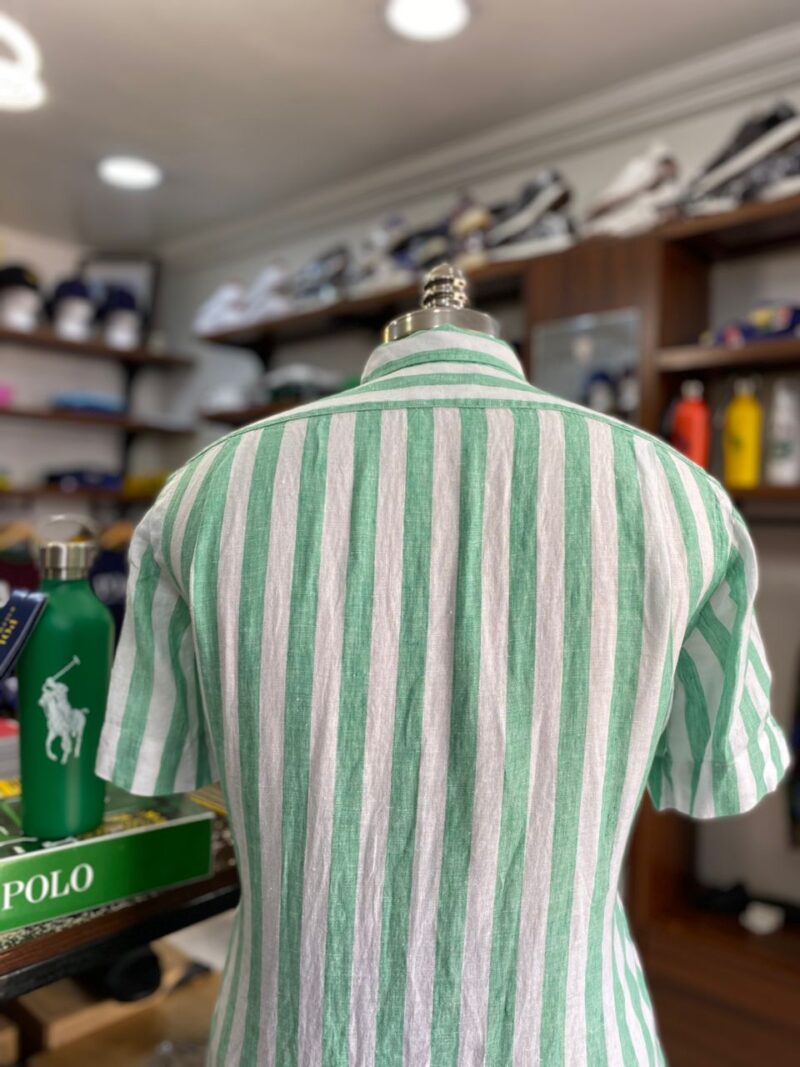 GREEN STRIPE LINEN SHORT SLEEVE SHIRT
