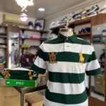 CRESTED BIG PONY STRIPE POLO GREEN/WHITE CLASSIC FIT
