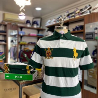 CRESTED BIG PONY STRIPE POLO GREEN/WHITE CLASSIC FIT