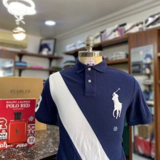 navy blue and white polo