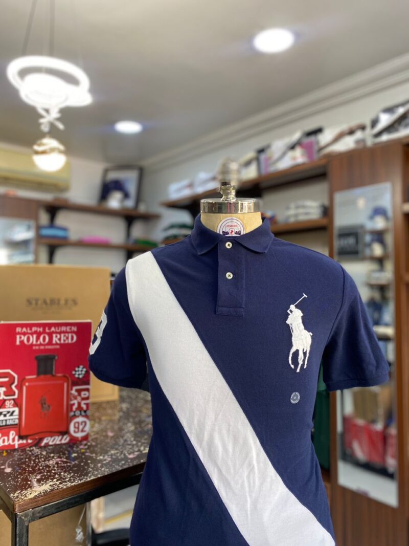 navy blue and white polo